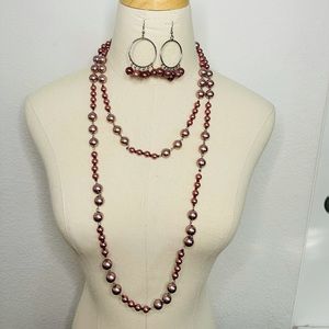 Macy's Layered Pearl Necklace & Earrings Set